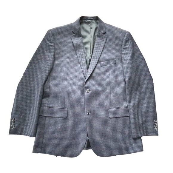 NWOT Ted Baker Tailored Fit Sport Jacket Wool Birdseye Plaid Navy Blue 46L Men